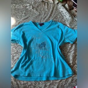 Cotton T Shirt Beaded Butterfly